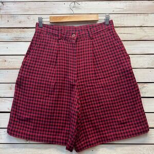 Vintage Red Black Plaid Cotton High Rise Shorts 90s Grunge Buffalo Check 10
